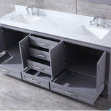 Dukes 80" Dark Grey Double Vanity, White Carrara Marble Top, White Square Sinks and 30" Mirrors