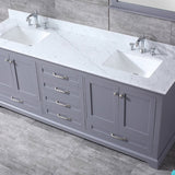 Dukes 80" Dark Grey Double Vanity, White Carrara Marble Top, White Square Sinks and 30" Mirrors