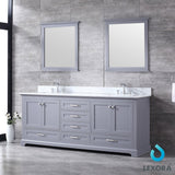 Dukes 80" Dark Grey Double Vanity, White Carrara Marble Top, White Square Sinks and 30" Mirrors