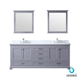 Dukes 80" Dark Grey Double Vanity, White Carrara Marble Top, White Square Sinks and 30" Mirrors