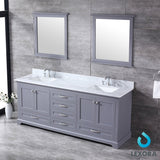 Dukes 80" Dark Grey Double Vanity, White Carrara Marble Top, White Square Sinks and 30" Mirrors w/ Faucets