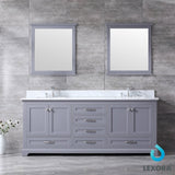 Dukes 80" Dark Grey Double Vanity, White Carrara Marble Top, White Square Sinks and 30" Mirrors w/ Faucets