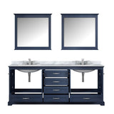 Dukes 80" Navy Blue Double Vanity, White Carrara Marble Top, White Square Sinks and 30" Mirrors w/ Faucets