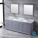 Dukes 84" Dark Grey Double Vanity, White Carrara Marble Top, White Square Sinks and 34" Mirrors w/ Faucets