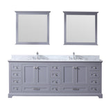 Dukes 84" Dark Grey Double Vanity, White Carrara Marble Top, White Square Sinks and 34" Mirrors w/ Faucets