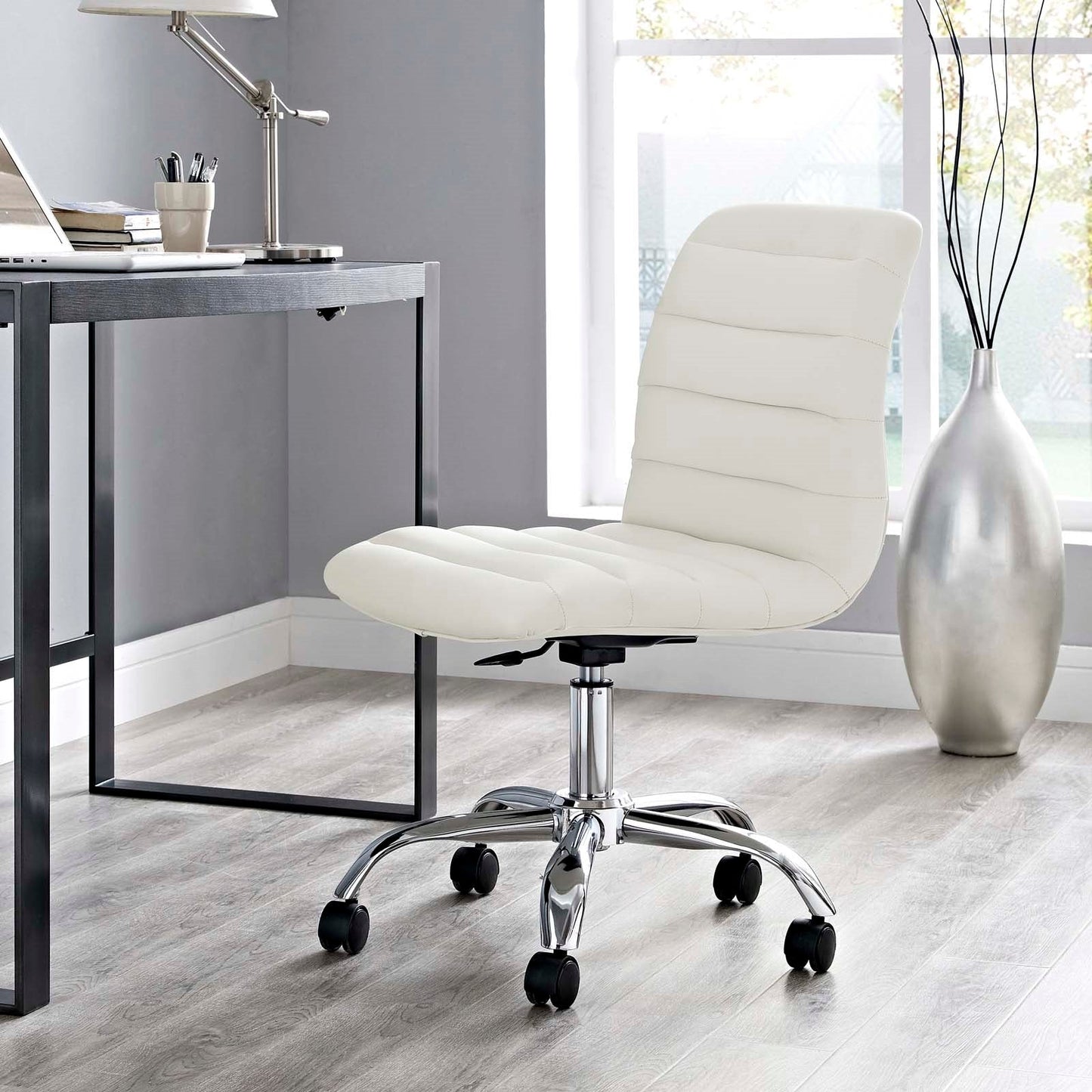 Modway Ripple Armless Mid Back Vinyl Swivel Computer Desk Office Chair - Computer Chair