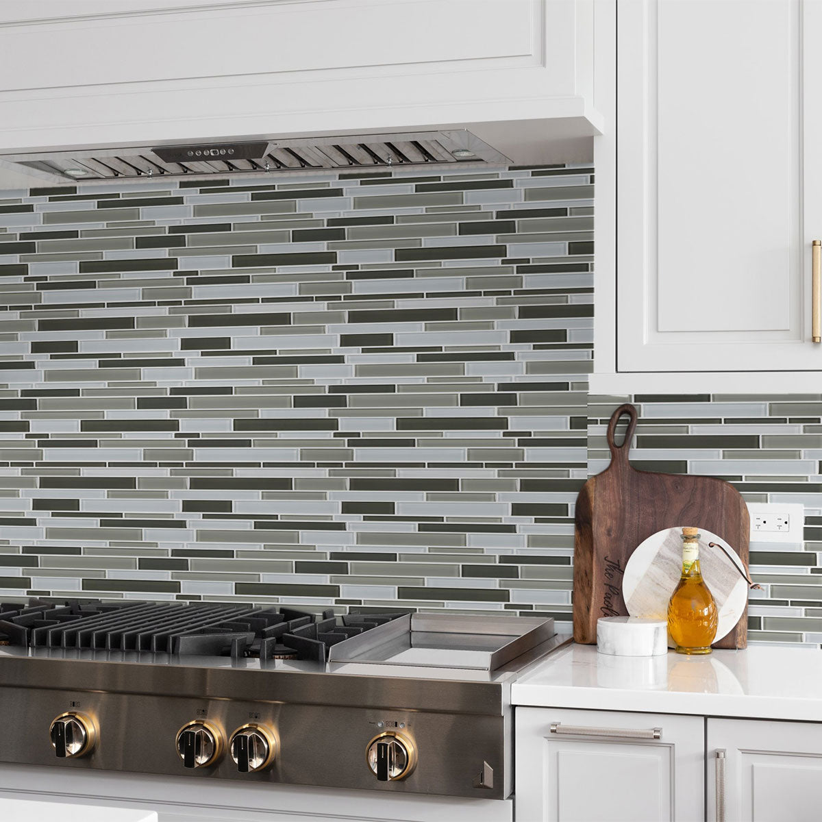 Element Mineral Blend Random Strip Glossy Glass Mosaic