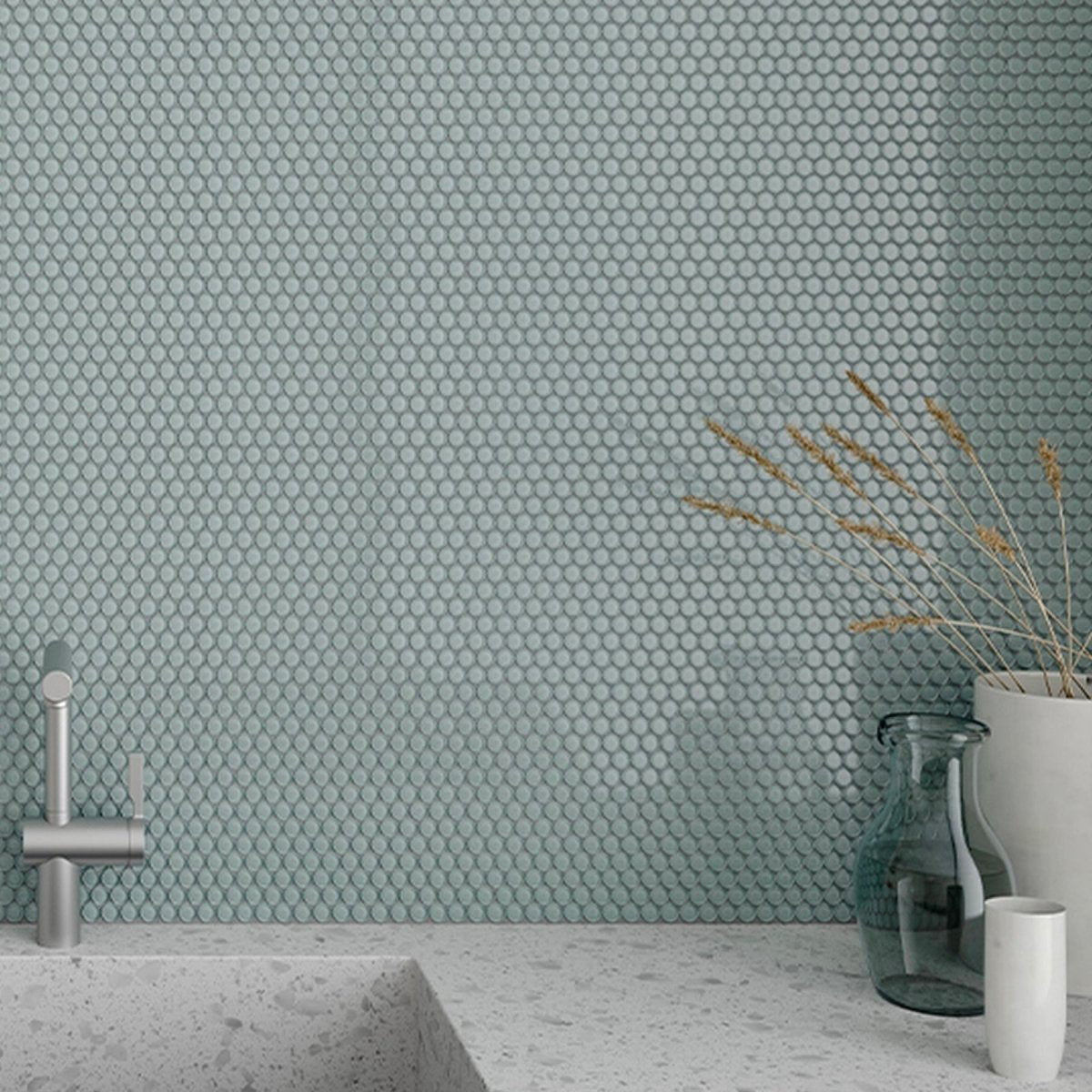 Element Shadow Penny Round Glossy Glass Mosaic
