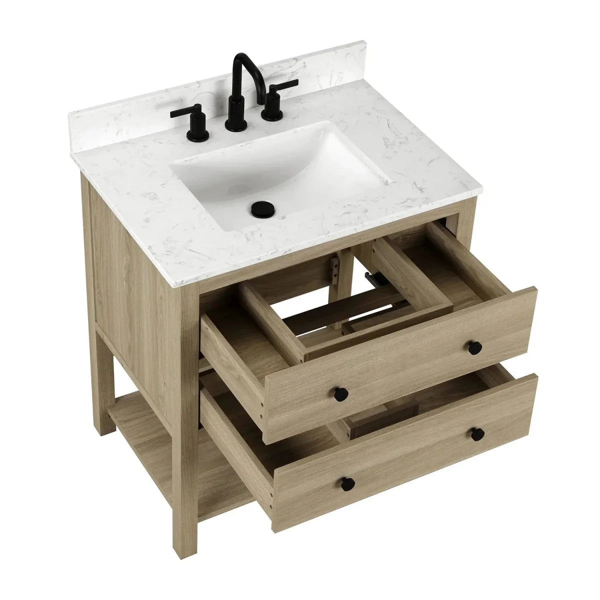 Encino 30-in Vanity Combo Light Oak with Carrara White Engineered Stone Top