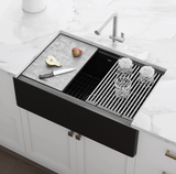 EpiCast - Ruvati 33-inch Matte Black Granite Farmhouse Workstation Apron-front Composite Single Basin Kitchen Sink