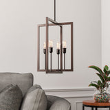 Farmhouse Chandelier, 4-Light Foyer Lighting for Dining Room, E26 Base, Brushed Nickel/Oil Rubbed Bronze Finish