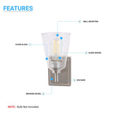 Flared Shape Bathroom Light Fixtures with Clear Glass Shade, E26 Base, UL Listed for Damp Location, Wall Mount, Bathroom Vanity Lighting