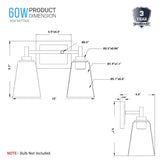 Flared Shape Bathroom Light Fixtures with Clear Glass Shade, E26 Base, UL Listed for Damp Location, Wall Mount, Bathroom Vanity Lighting