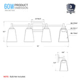 Flared Shape Bathroom Light Fixtures with Clear Glass Shade, E26 Base, UL Listed for Damp Location, Wall Mount, Bathroom Vanity Lighting