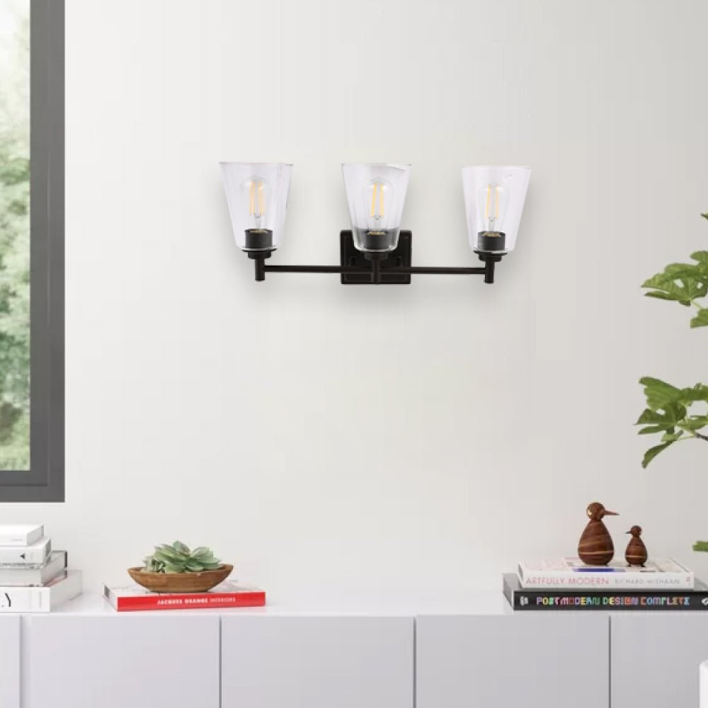 Flared Shape Bathroom Light Fixtures with Clear Glass Shade, E26 Base, UL Listed for Damp Location, Wall Mount, Bathroom Vanity Lighting