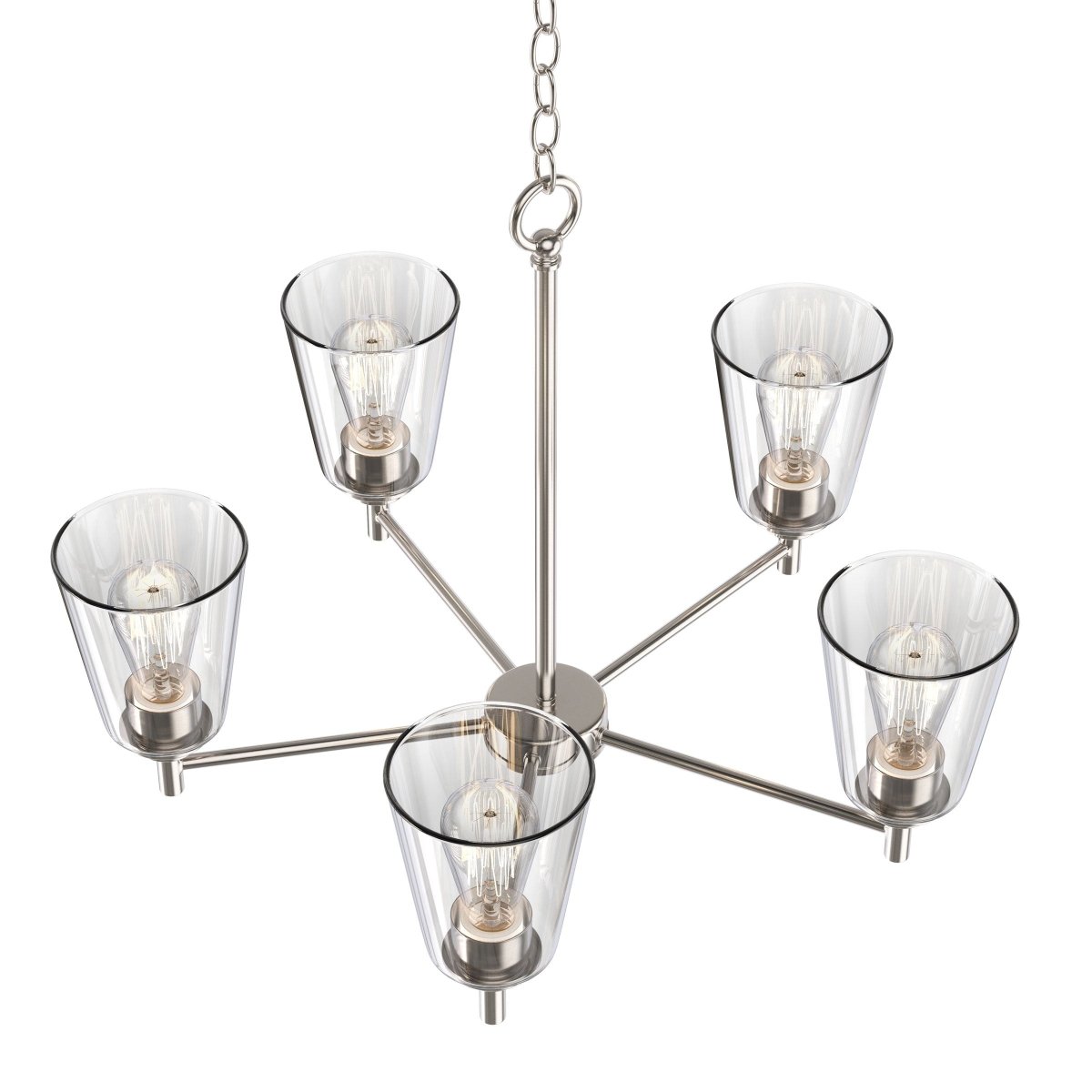 Flared Shape Chandelier Lighting Fixture with Clear Glass Shades, E26 Base, UL Listed for Damp Location, 3 Years Warranty