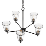 Flared Shape Chandelier Lighting Fixture with Clear Glass Shades, E26 Base, UL Listed for Damp Location, 3 Years Warranty