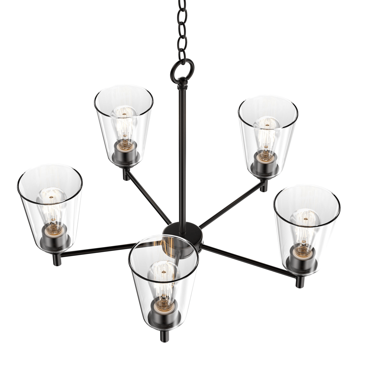 Flared Shape Chandelier Lighting Fixture with Clear Glass Shades, E26 Base, UL Listed for Damp Location, 3 Years Warranty