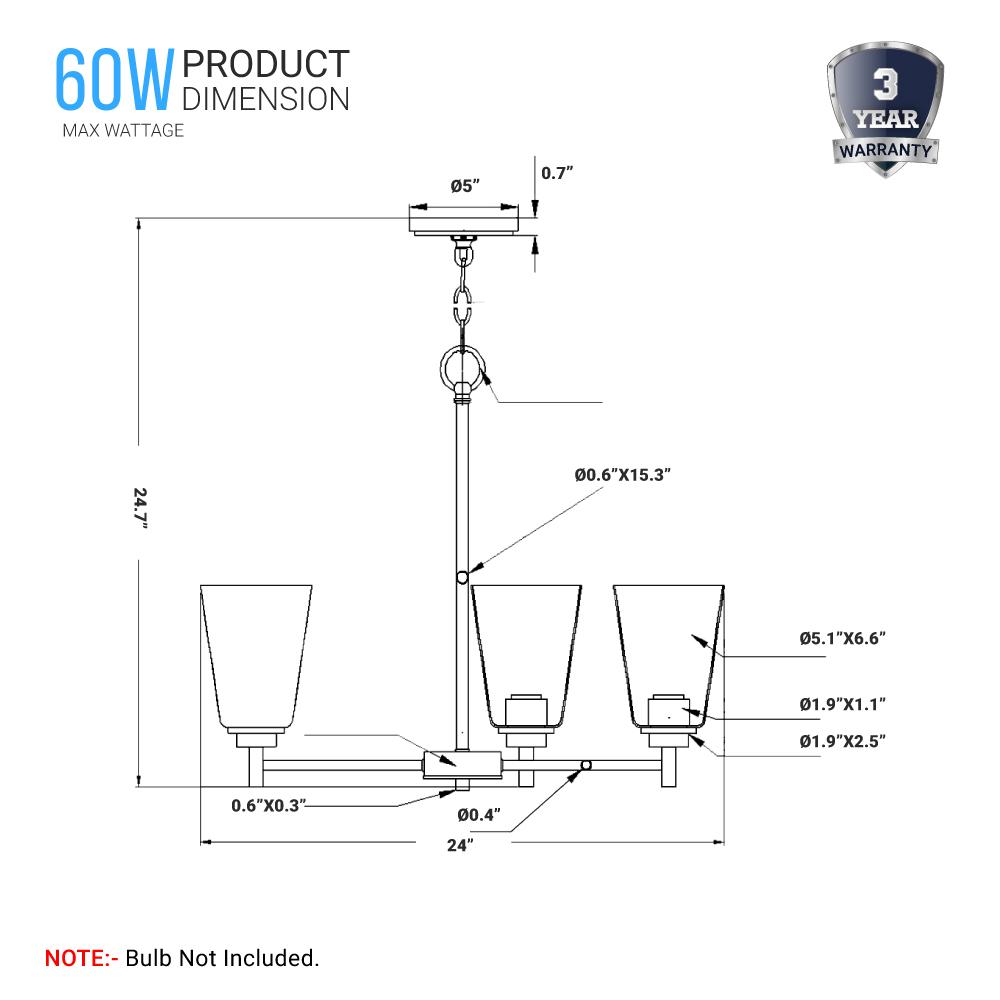 Flared Shape Chandelier Lighting Fixture with Clear Glass Shades, E26 Base, UL Listed for Damp Location, 3 Years Warranty