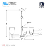 Flared Shape Chandelier Lighting Fixture with Clear Glass Shades, E26 Base, UL Listed for Damp Location, 3 Years Warranty