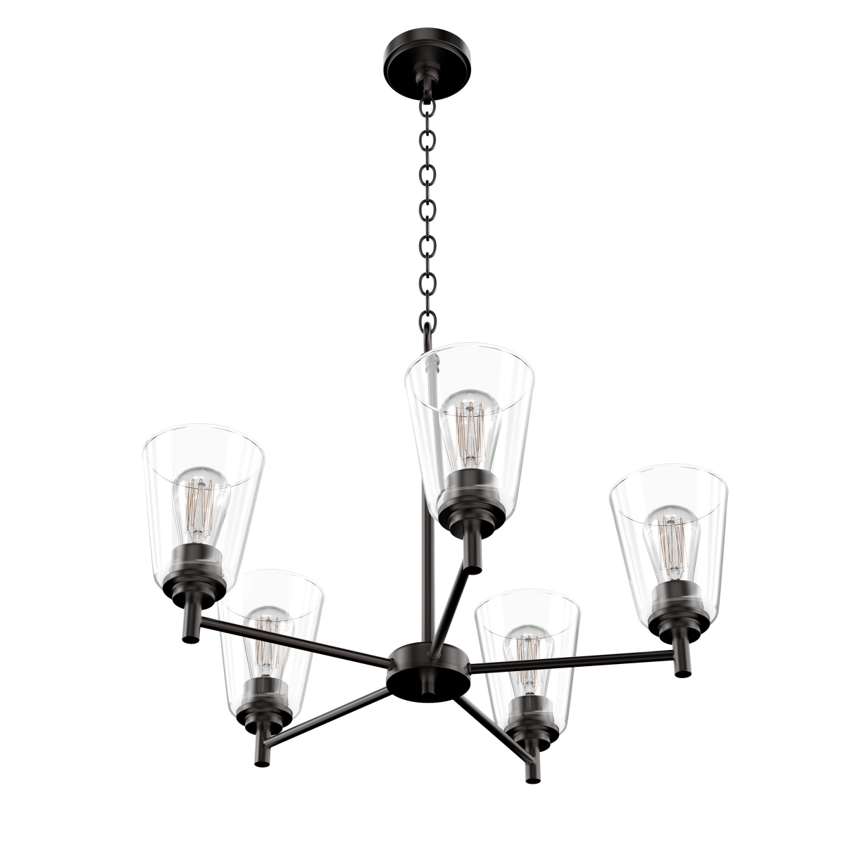 Flared Shape Chandelier Lighting Fixture with Clear Glass Shades, E26 Base, UL Listed for Damp Location, 3 Years Warranty