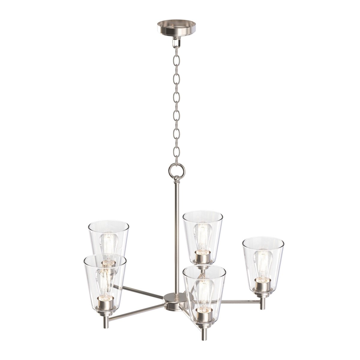 Flared Shape Chandelier Lighting Fixture with Clear Glass Shades, E26 Base, UL Listed for Damp Location, 3 Years Warranty