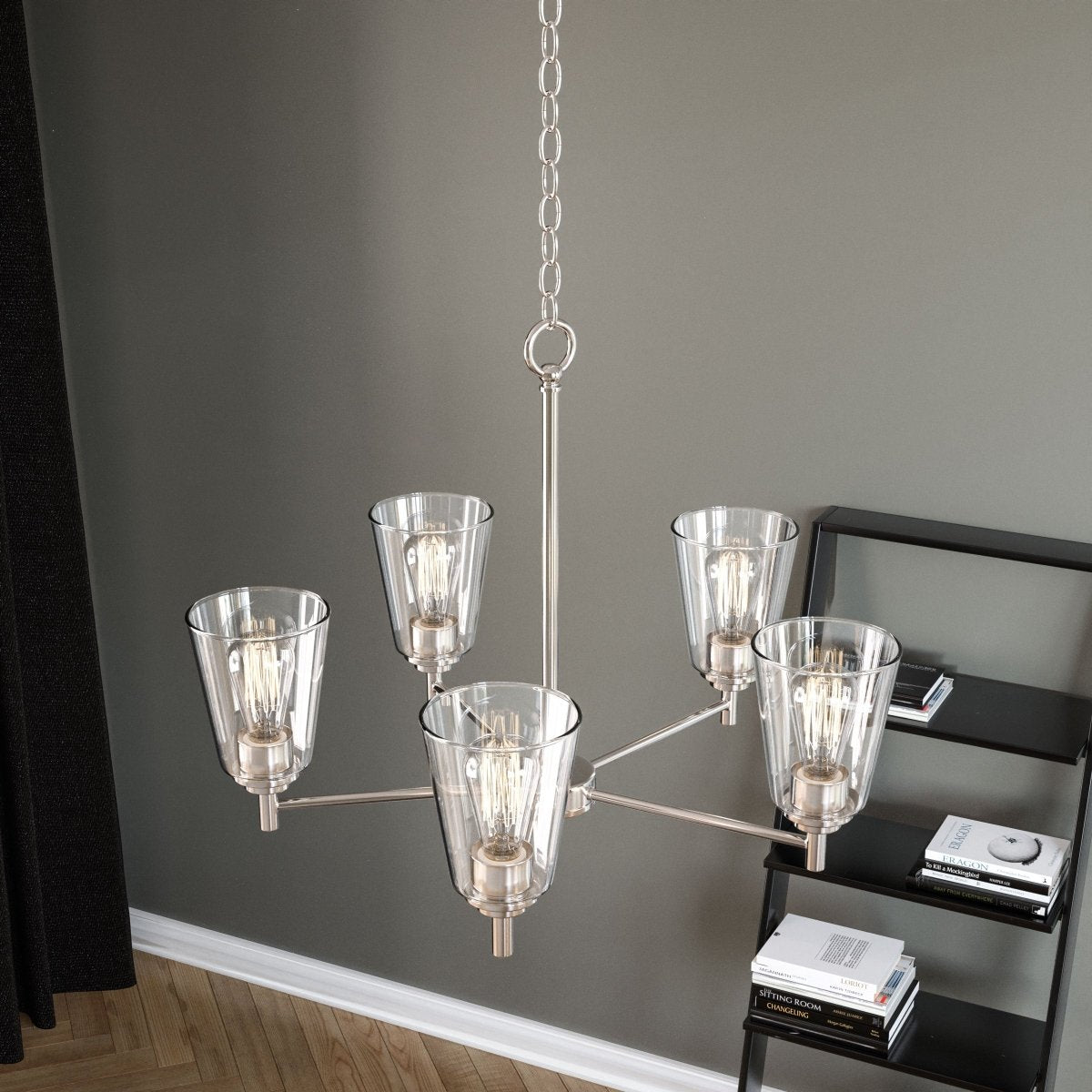 Flared Shape Chandelier Lighting Fixture with Clear Glass Shades, E26 Base, UL Listed for Damp Location, 3 Years Warranty