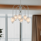 Flower Chandelier, 6-Light E12 Base, Polished Nickel Finish hardware with Snow White Glass Shades-Modern and Contemporary Chandelier - 24”D x 20“H