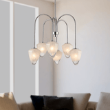Flower Chandelier, 6-Light E12 Base, Polished Nickel Finish hardware with Snow White Glass Shades-Modern and Contemporary Chandelier - 24”D x 20“H