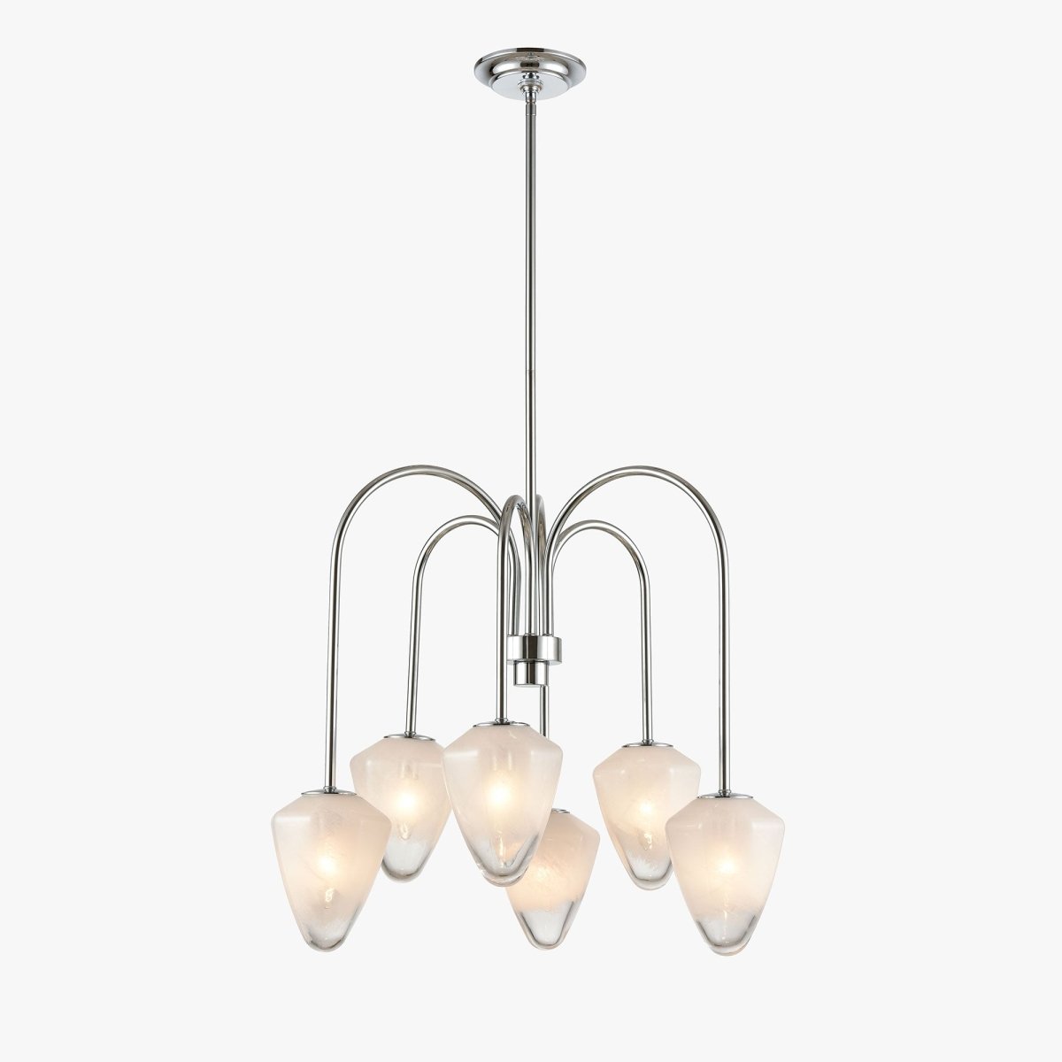 Flower Chandelier, 6-Light E12 Base, Polished Nickel Finish hardware with Snow White Glass Shades-Modern and Contemporary Chandelier - 24”D x 20“H
