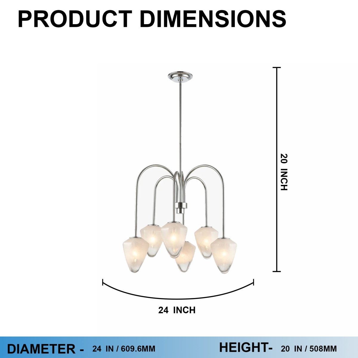 Flower Chandelier, 6-Light E12 Base, Polished Nickel Finish hardware with Snow White Glass Shades-Modern and Contemporary Chandelier - 24”D x 20“H