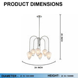 Flower Chandelier, 6-Light E12 Base, Polished Nickel Finish hardware with Snow White Glass Shades-Modern and Contemporary Chandelier - 24”D x 20“H