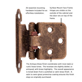 Flush Cabinet Hinges Surface Face Frame Self-Close (2 Hinges/Per Pack) in Antique Brass - Hickory Hardware