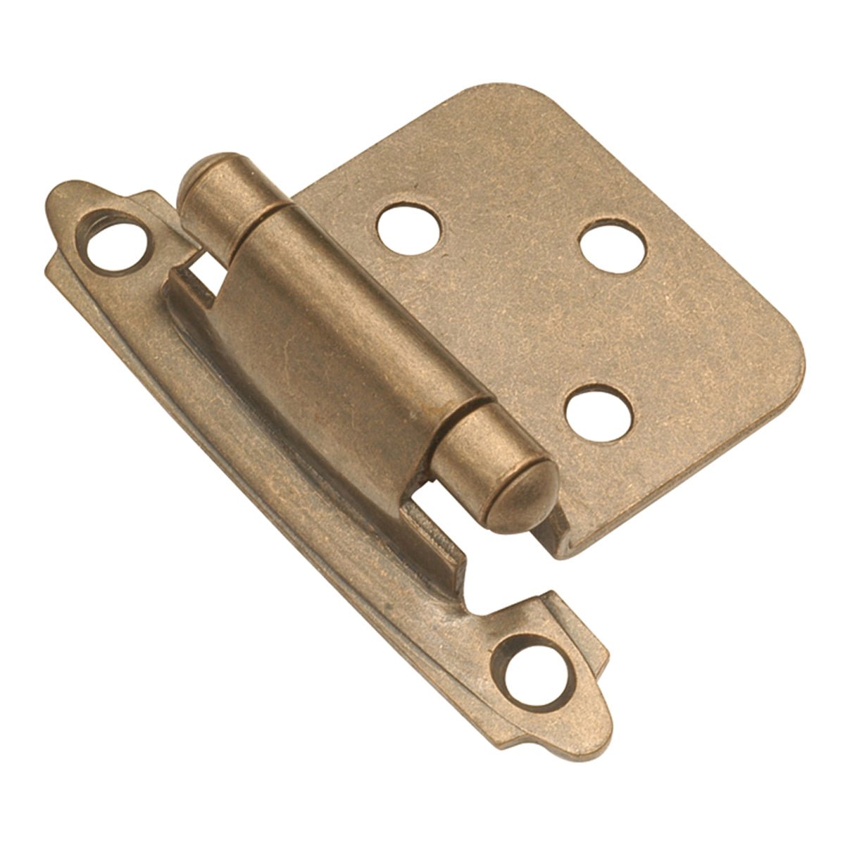 Flush Cabinet Hinges Surface Face Frame Self-Close (2 Hinges/Per Pack) in Antique Brass - Hickory Hardware