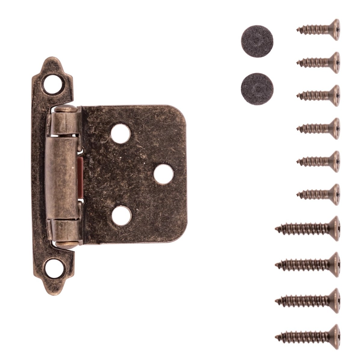 Flush Cabinet Hinges Surface Face Frame Self-Close (2 Hinges/Per Pack) in Antique Brass - Hickory Hardware