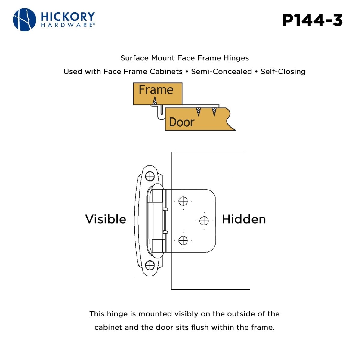 Flush Cabinet Hinges Surface Frame Self-Close (2 Hinges/Per Pack) - Hickory Hardware