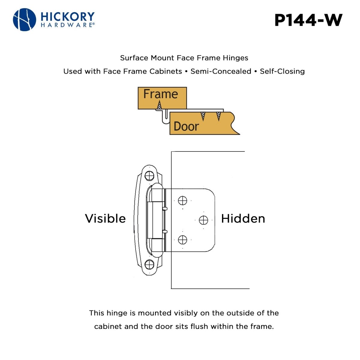 Flush Cabinet Hinges Surface Frame Self-Close (2 Hinges/Per Pack) - Hickory Hardware