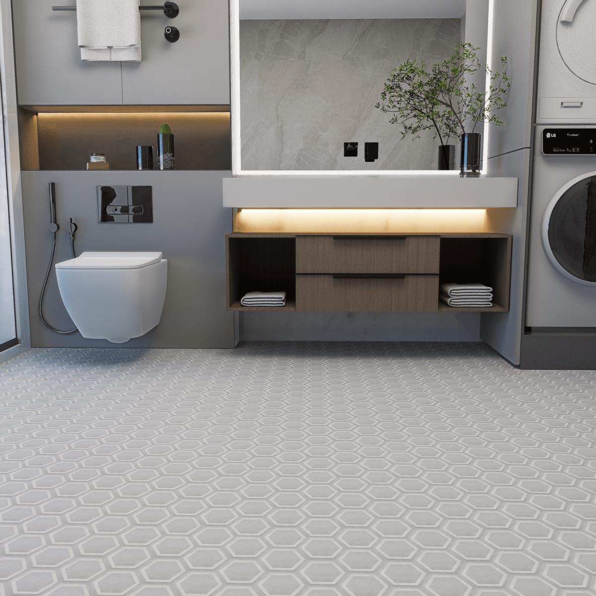 Form Ice Hexagon Frame 7 in. Matte Pressed Glazed Porcelain Mosaic
