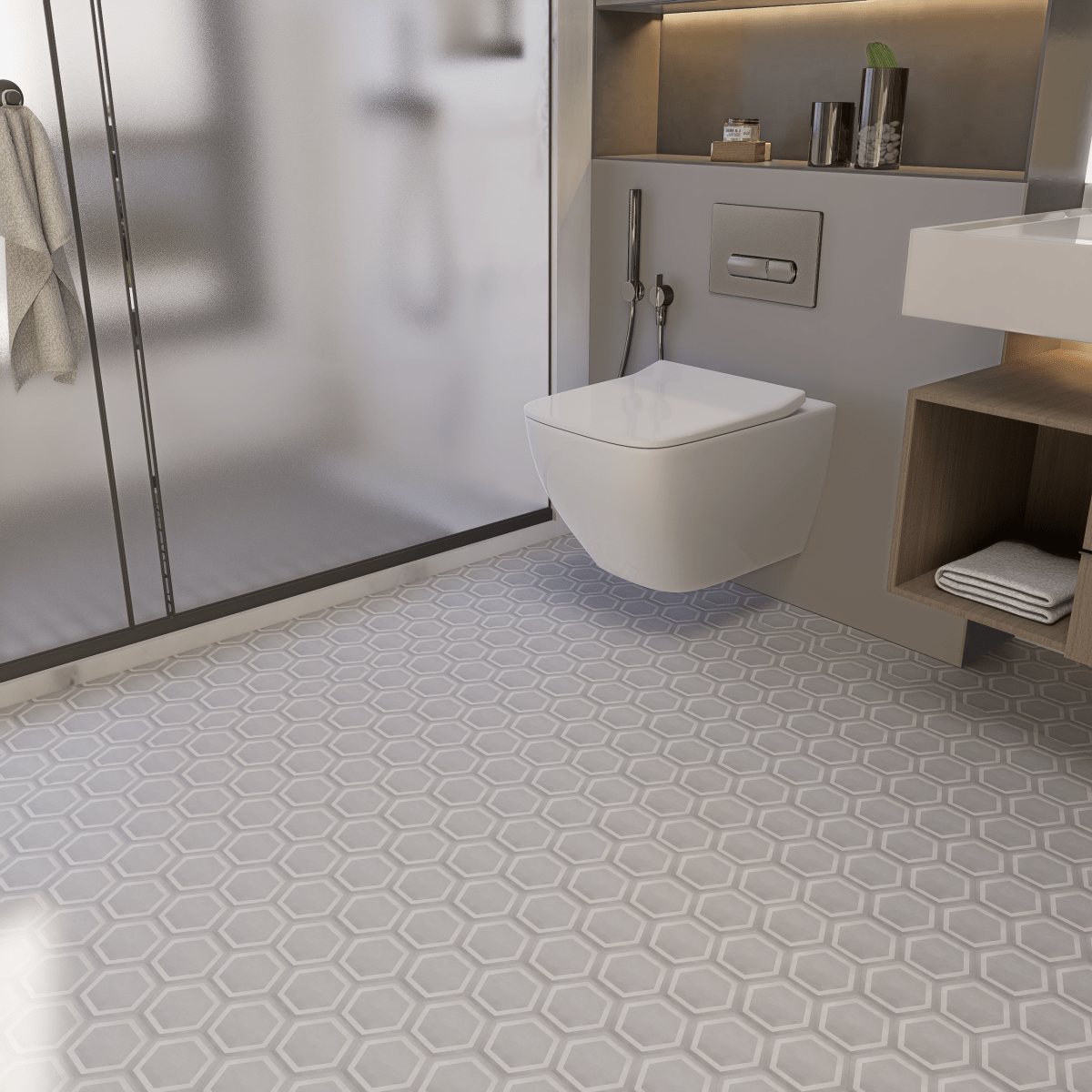 Form Ice Hexagon Frame 7 in. Matte Pressed Glazed Porcelain Mosaic