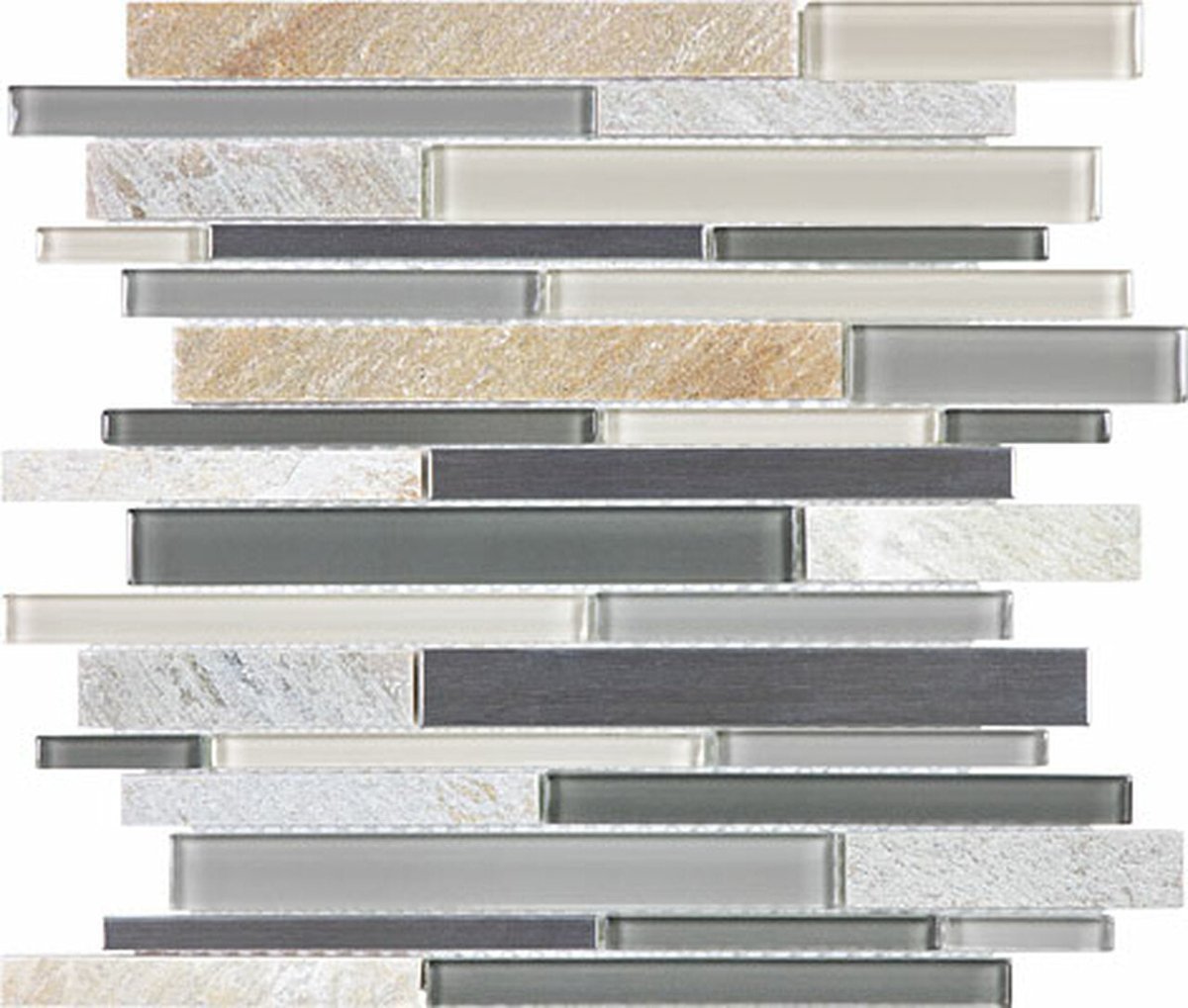 Fossil Rock Random Strip Glass Stone Stainless Blend Mosaic