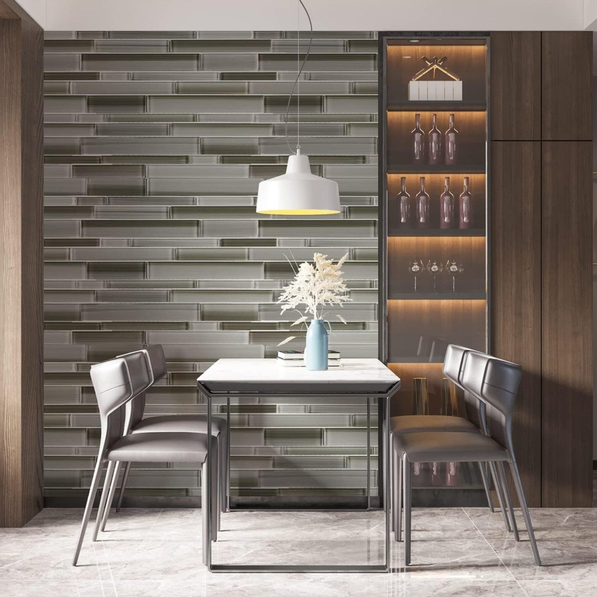 Fusion Clay Random Strip Glossy Glass Mosaic