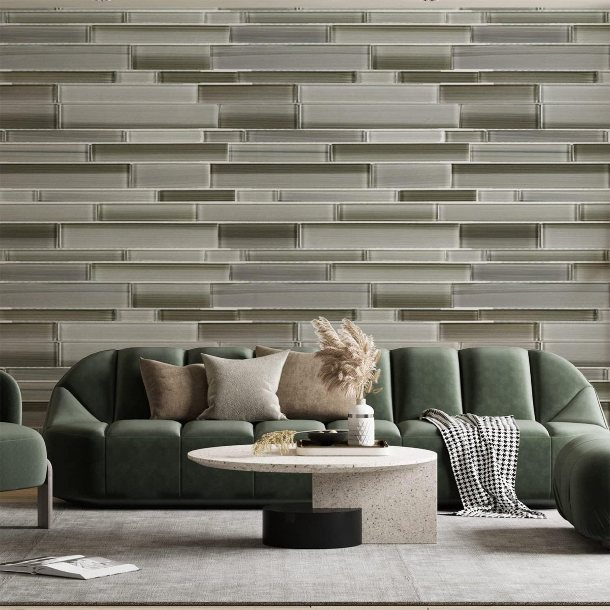 Fusion Clay Random Strip Glossy Glass Mosaic
