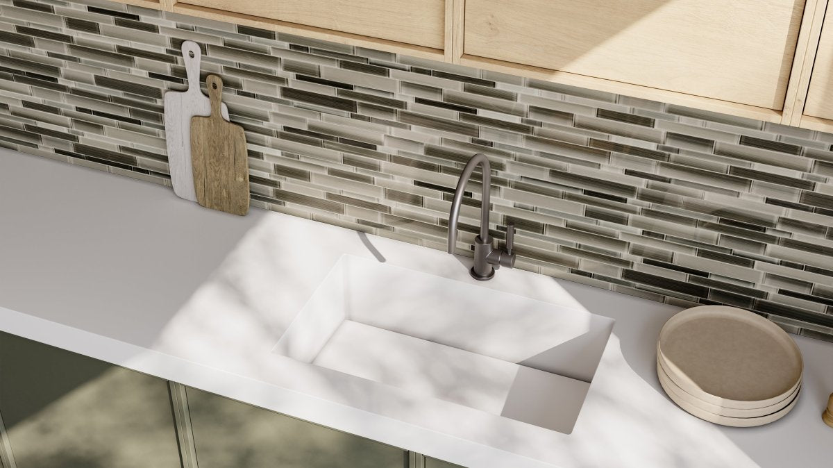 Fusion Clay Random Strip Glossy Glass Mosaic