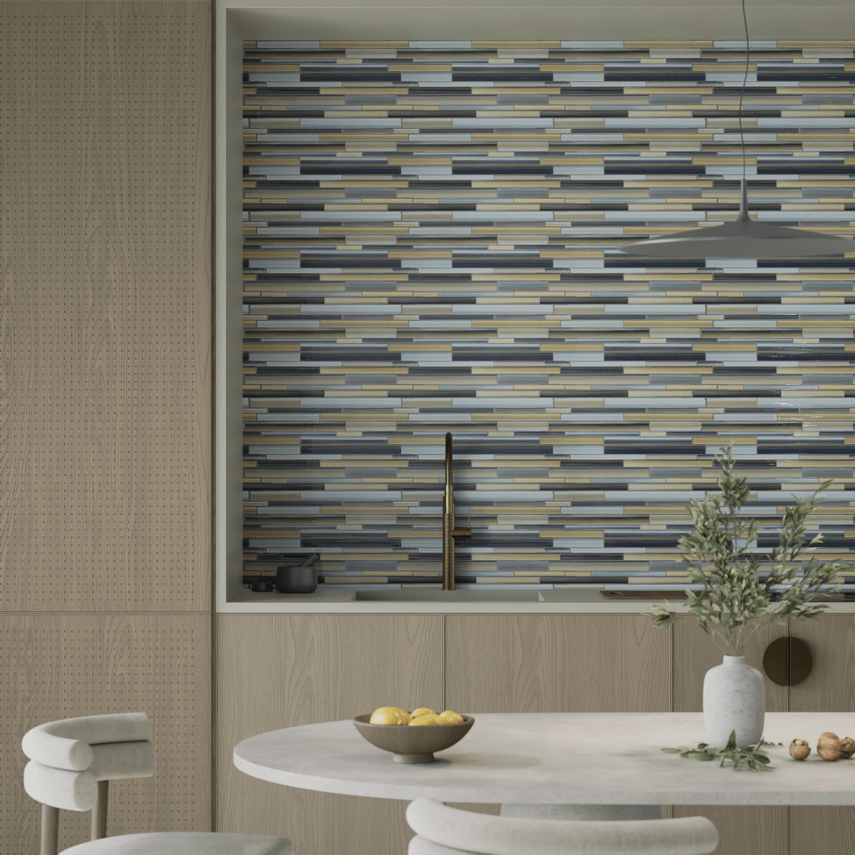 Fusion Oxide Random Strip Glossy Glass Mosaic