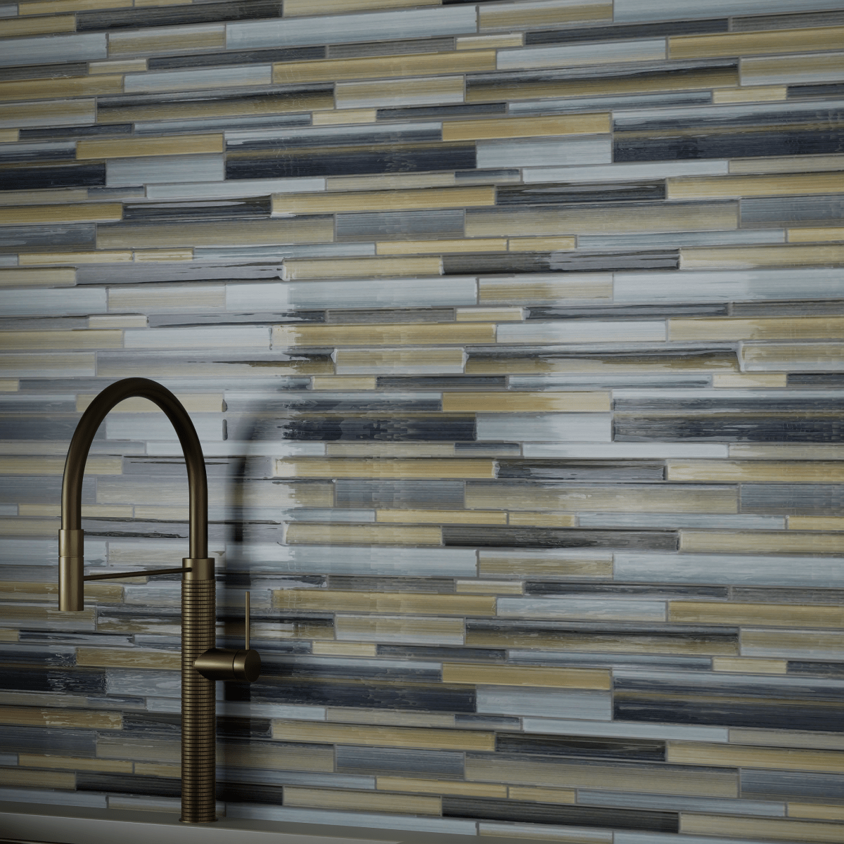 Fusion Oxide Random Strip Glossy Glass Mosaic