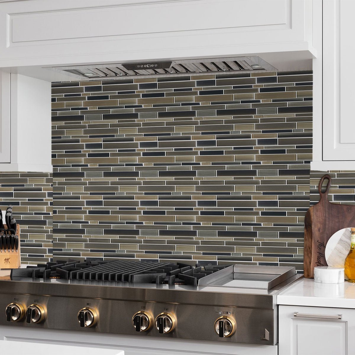 Fusion Rock Random Strip Glossy Glass Mosaic