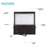 Gen14B 100W/120W/150W Watt Changeable LED  Flood Light Outdoor 5700K Daylight White, 21,000LM Black, Dimmable, UL, DLC Premium, IP65 Waterproof LED Security Area Lights for Yard, Parking Lot, Playground & Stadium Lights