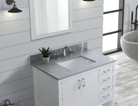 Gray Engineered Stone Rectangular Bathroom Vanity Sink Top