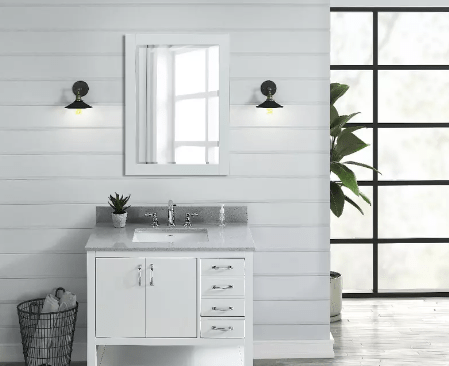 Gray Engineered Stone Rectangular Bathroom Vanity Sink Top