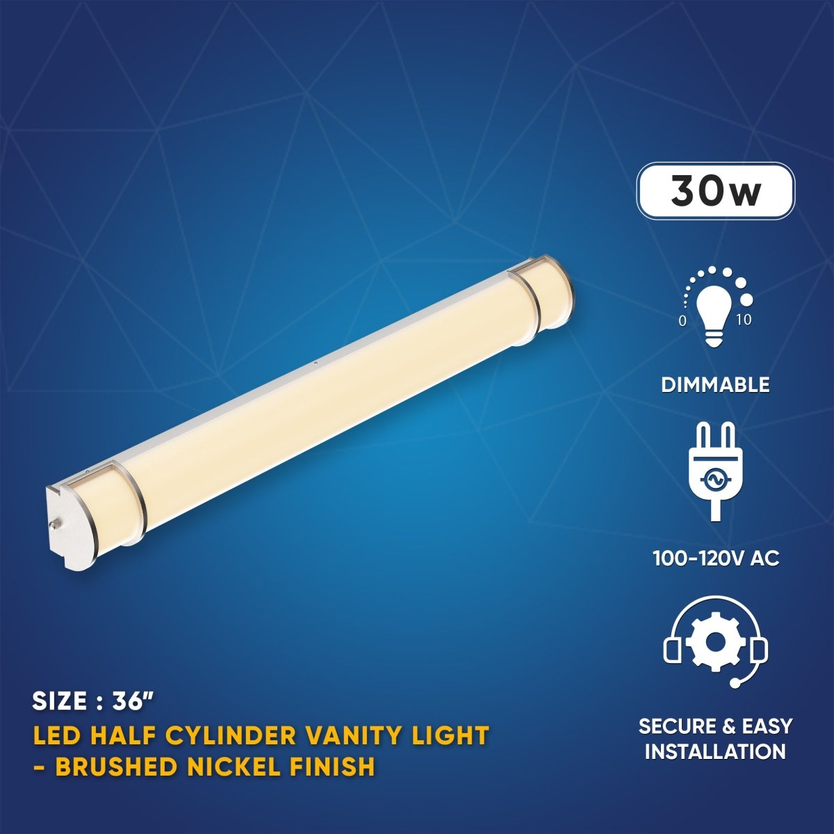 Half Cylinder Bathroom Light Fixtures, CCT Changeable, Dimmable , Brushed Nickel Finish, Bathroom Vanity Lighting